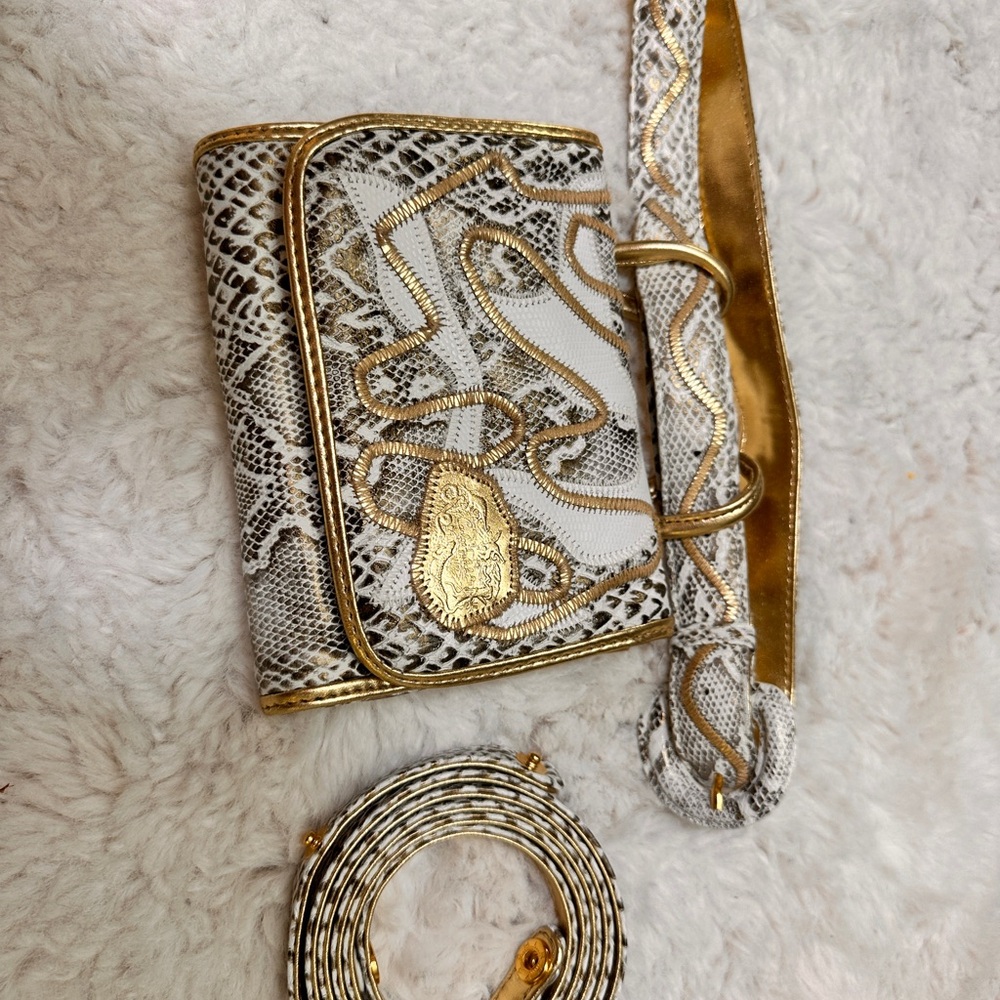 Carlos Falchi Gold Python-Embossed Leather Belt Bag / Crossbody